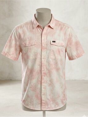 RVCA Men's Pink Tie-Dye Short Sleeve Button-Down Shirt